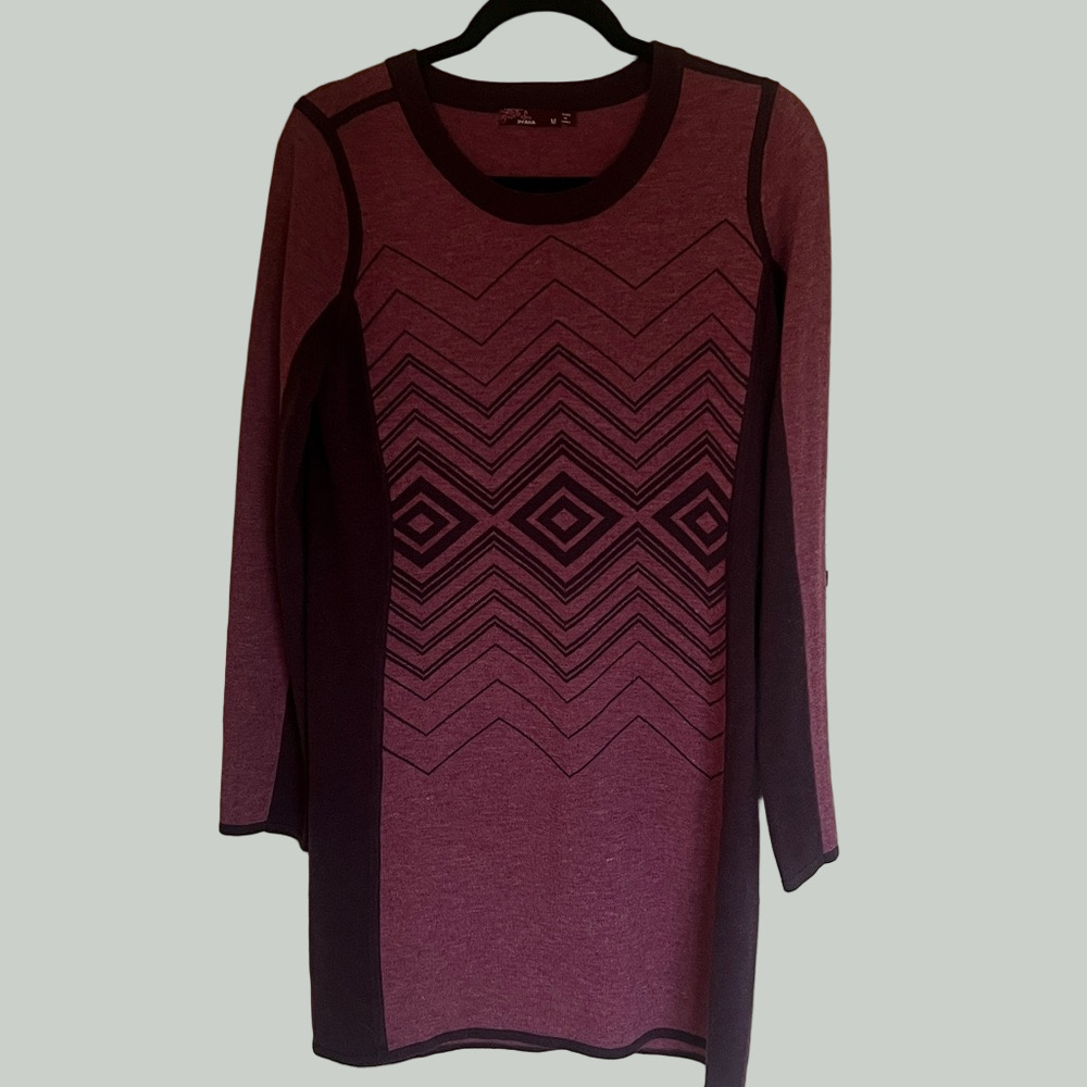 Prana Purple Long Sleeve Dress with Geometric Design Size Medium